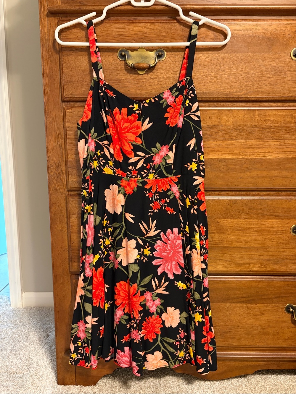 Old Navy Black Floral Cami Dress with Red and Pink Blooms